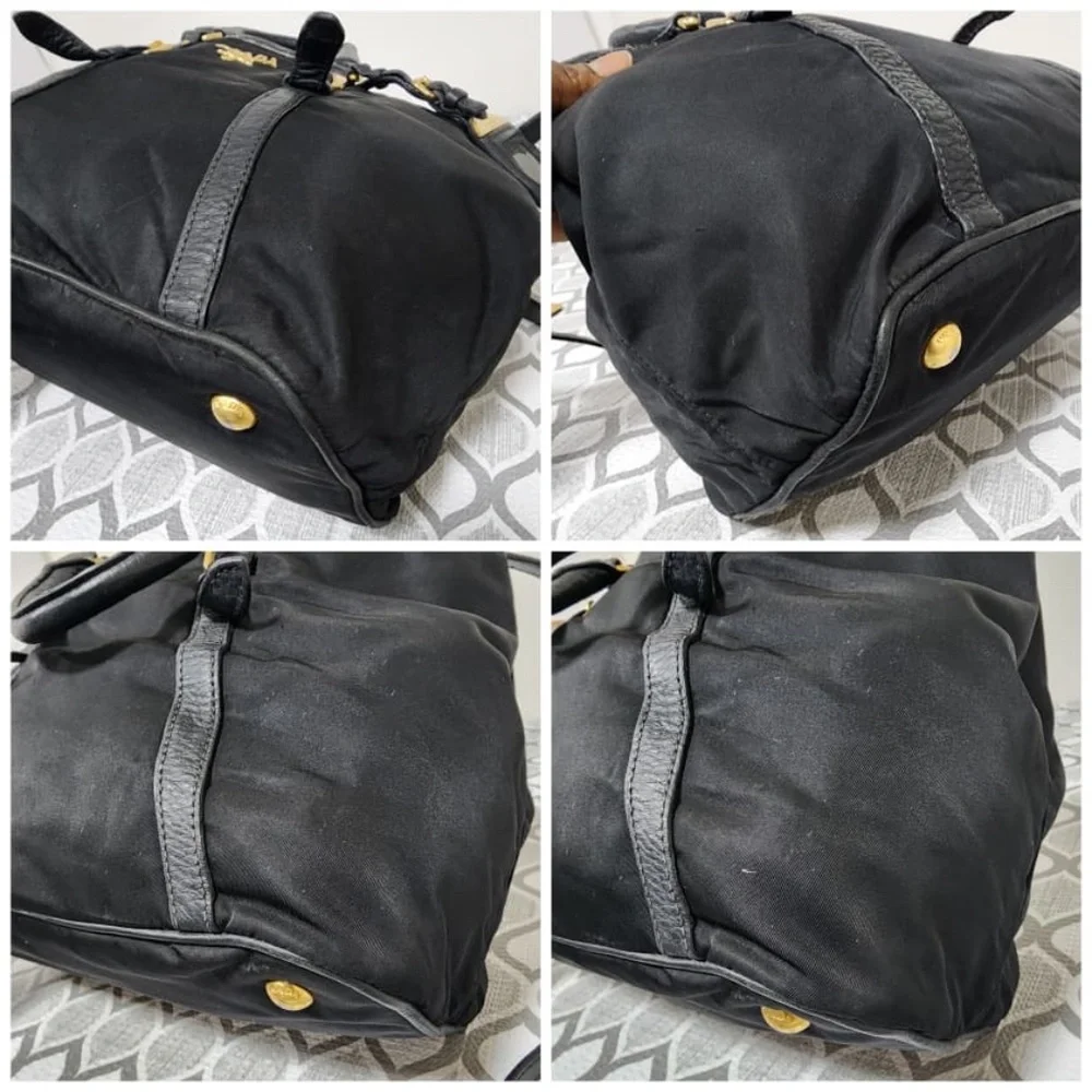 Authentic Prada Nylon and Leather Satchel Bag Black